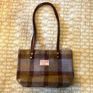 HARRIS TWEED | Wool Plaid Shoulder Bag Tote with Leather Handles